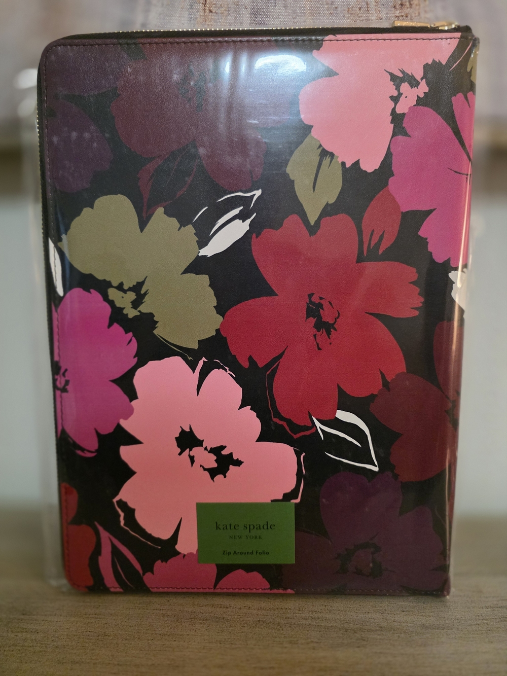 kate spade Bold Floral Zip-Around Folio in Pink, Olive & Black